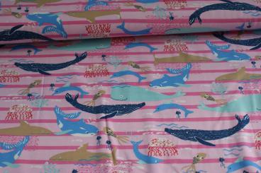 Baumwolljersey Meerestiere Rosa 