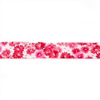 Schrägband Bedruckt, 3 m Stück - Blümchen Fuchsia-Rosa 