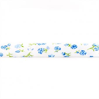 Schrägband Bedruckt, 3 m Stück - Blume Blau 