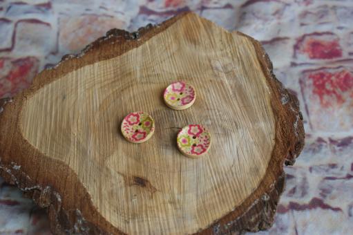 Holzknopf Blumen Pink 