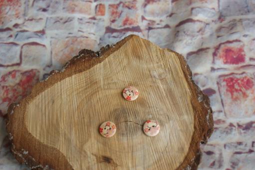 Holzknopf 15 mm Blumen Rot/Rosa 