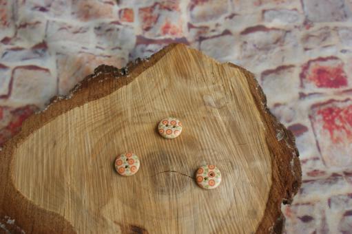 Holzknopf 15 mm  Blumen Orange/Rot 